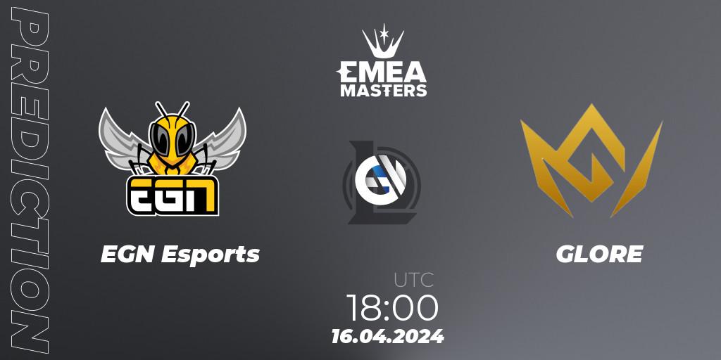 Pronóstico EGN Esports - GLORE. 16.04.2024 at 18:00, LoL, EMEA Masters Spring 2024 - Play-In