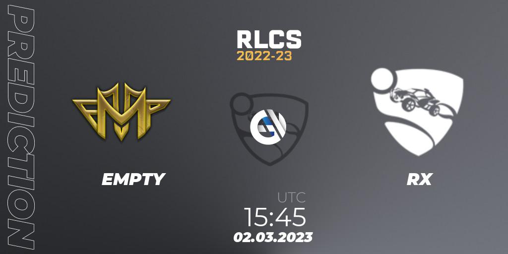 Pronóstico EMPTY - RX. 02.03.2023 at 15:45, Rocket League, RLCS 2022-23 - Winter: Middle East and North Africa Regional 3 - Winter Invitational