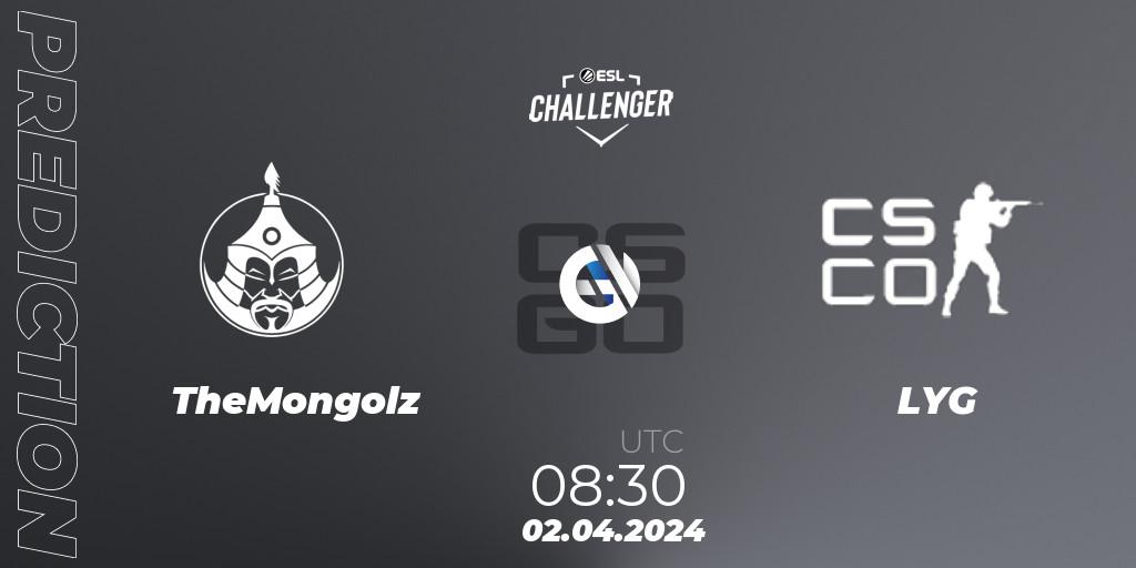 Pronóstico TheMongolz - LYG Gaming. 02.04.2024 at 08:30, Counter-Strike (CS2), ESL Challenger #57: Asian Closed Qualifier