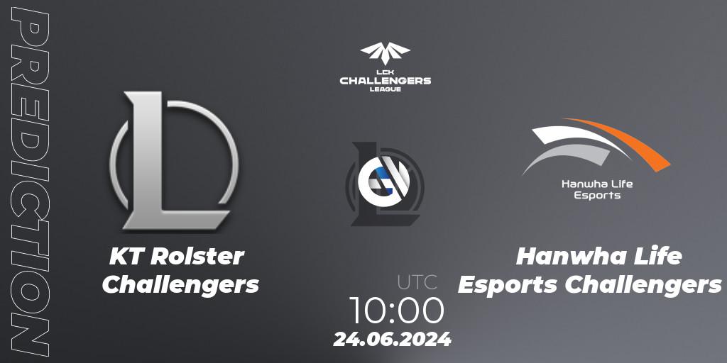 Pronóstico KT Rolster Challengers - Hanwha Life Esports Challengers. 24.06.2024 at 10:00, LoL, LCK Challengers League 2024 Summer - Group Stage