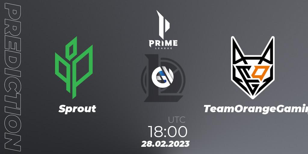 Pronóstico Sprout - TeamOrangeGaming. 28.02.2023 at 21:00, LoL, Prime League 2nd Division Spring 2023 - Group Stage