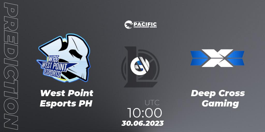 Pronóstico West Point Esports PH - Deep Cross Gaming. 30.06.2023 at 10:00, LoL, PACIFIC Championship series Group Stage