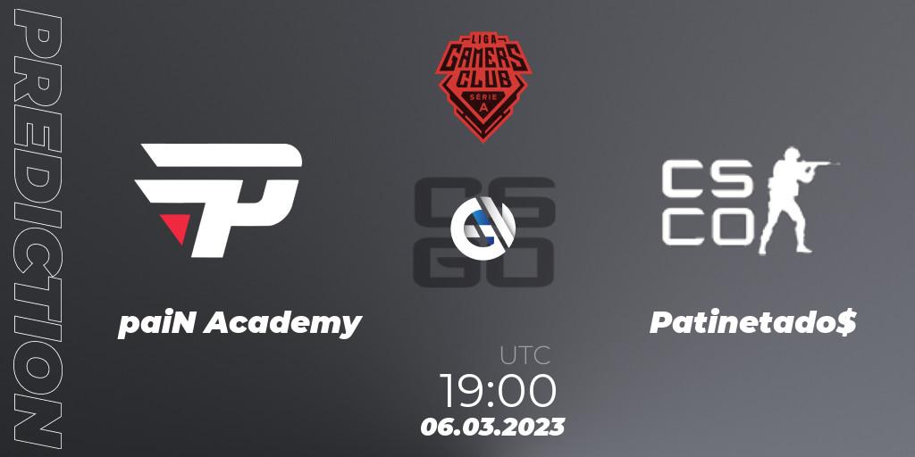 Pronóstico paiN Academy - Patinetado$. 06.03.2023 at 19:00, Counter-Strike (CS2), Gamers Club Liga Série A: February 2023