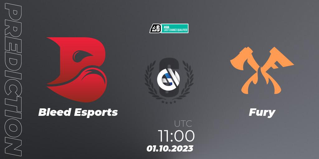 Pronóstico Bleed Esports - Fury. 01.10.2023 at 11:00, Rainbow Six, Asia League 2023 - Stage 2 - Last Chance Qualifiers