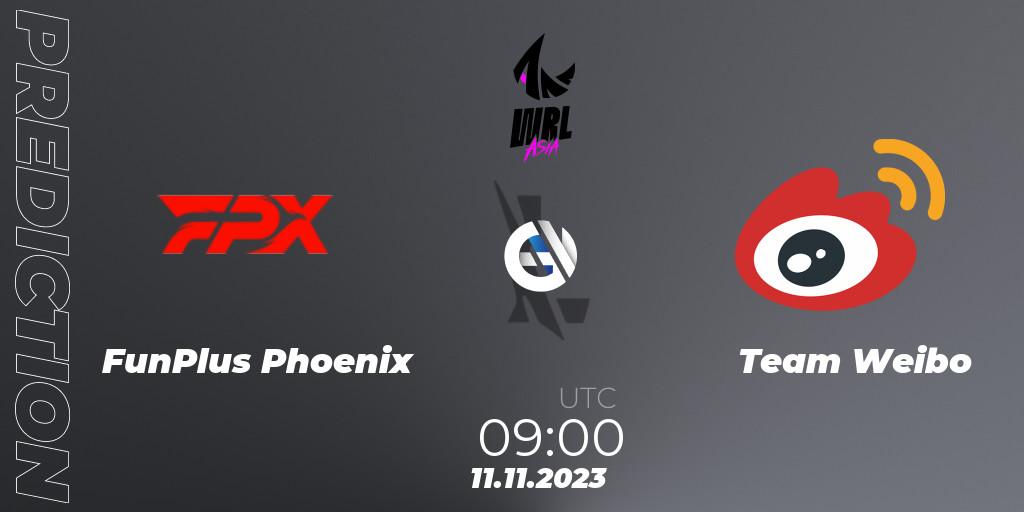 Pronóstico FunPlus Phoenix - Team Weibo. 11.11.2023 at 09:00, Wild Rift, WRL Asia 2023 - Season 2 - Regular Season