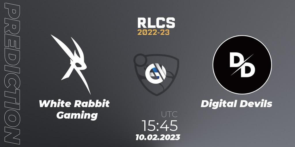 Pronóstico White Rabbit Gaming - Digital Devils. 10.02.2023 at 15:45, Rocket League, RLCS 2022-23 - Winter: Sub-Saharan Africa Regional 2 - Winter Cup