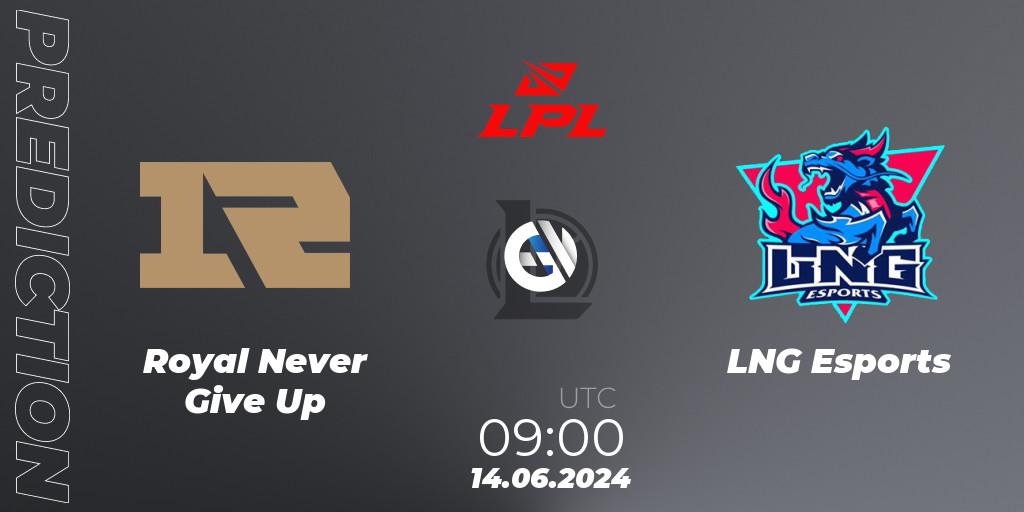 Pronóstico Royal Never Give Up - LNG Esports. 14.06.2024 at 09:00, LoL, LPL 2024 Summer - Group Stage
