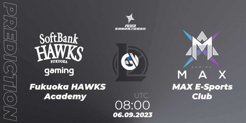Pronóstico Fukuoka HAWKS Academy - MAX E-Sports Club. 06.09.2023 at 08:00, LoL, Asia Star Challengers Invitational 2023