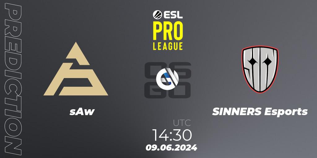 Pronóstico sAw - SINNERS Esports. 09.06.2024 at 14:30, Counter-Strike (CS2), ESL Pro League Season 20: European Conference