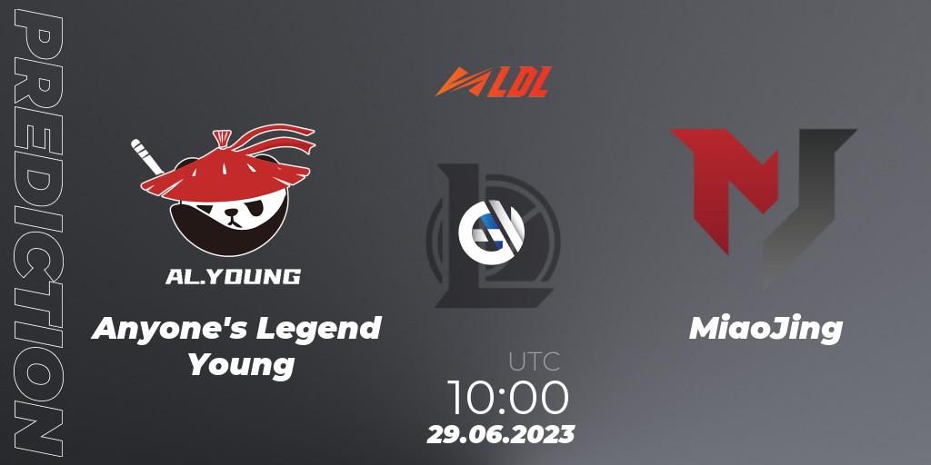 Pronóstico Anyone's Legend Young - MiaoJing. 29.06.2023 at 10:00, LoL, LDL 2023 - Regular Season - Stage 3