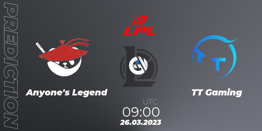 Pronóstico Anyone's Legend - TT Gaming. 26.03.23, LoL, LPL Spring 2023 - Group Stage