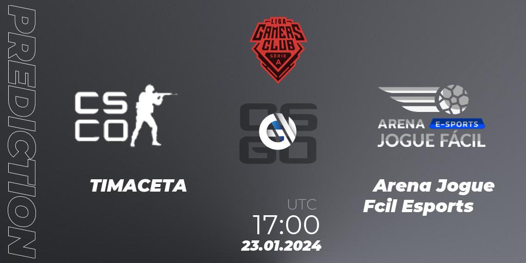 Pronóstico TIMACETA - Arena Jogue Fácil Esports. 23.01.24, CS2 (CS:GO), Gamers Club Liga Série A: January 2024