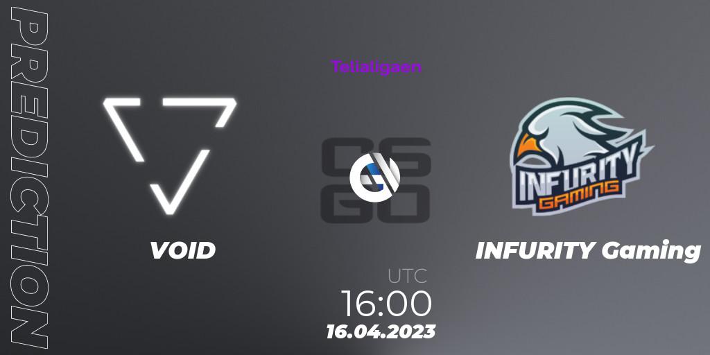 Pronóstico VOID - INFURITY Gaming. 16.04.2023 at 16:00, Counter-Strike (CS2), Telialigaen Spring 2023: Group stage