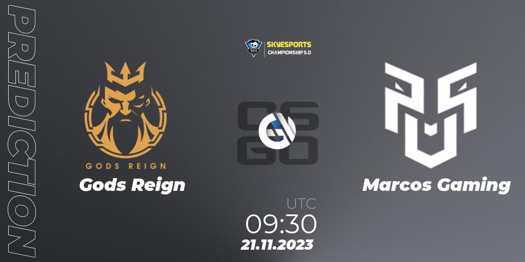 Pronóstico Gods Reign - Marcos Gaming. 21.11.2023 at 11:30, Counter-Strike (CS2), Skyesports Championship 2023: Indian Qualifier