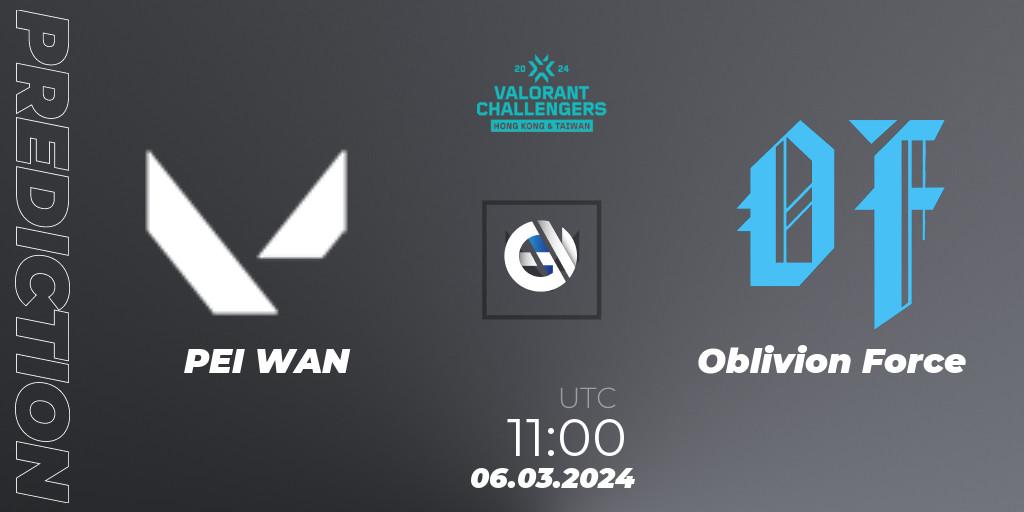 Pronóstico PEI WAN - Oblivion Force. 06.03.2024 at 11:00, VALORANT, VALORANT Challengers Hong Kong and Taiwan 2024: Split 1