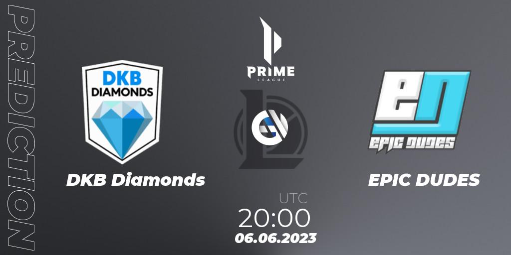 Pronóstico DKB Diamonds - EPIC DUDES. 06.06.2023 at 20:00, LoL, Prime League 2nd Division Summer 2023