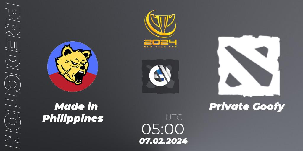 Pronóstico Made in Philippines - Private Goofy. 07.02.2024 at 05:00, Dota 2, New Year Cup 2024