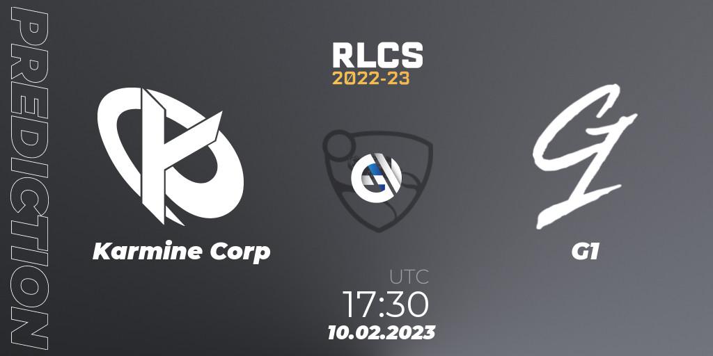 Pronóstico Karmine Corp - G1. 10.02.2023 at 17:30, Rocket League, RLCS 2022-23 - Winter: Europe Regional 2 - Winter Cup