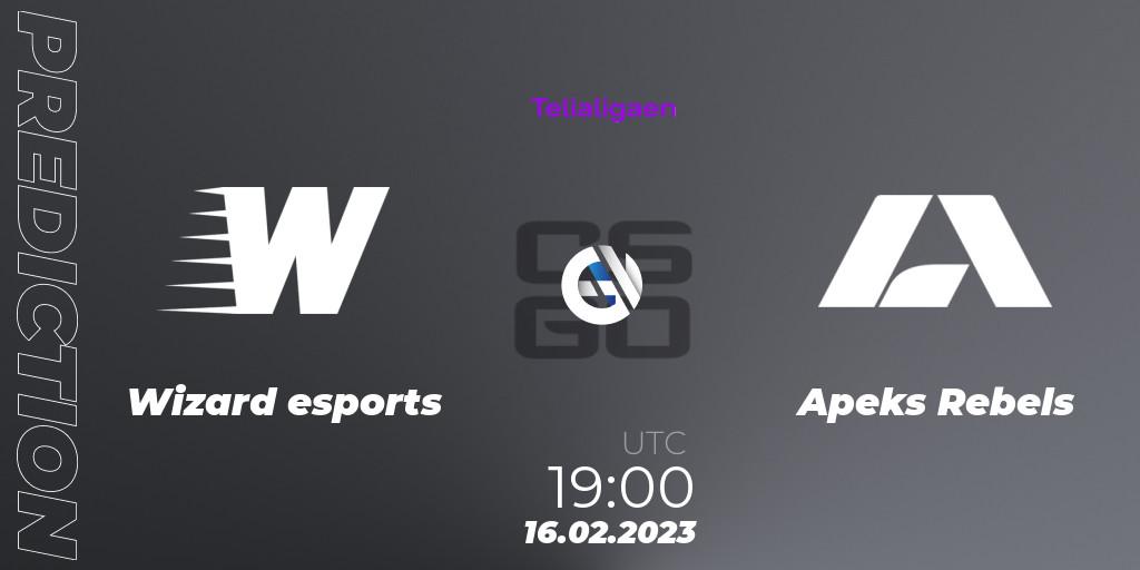 Pronóstico Wizard esports - Apeks Rebels. 16.02.2023 at 19:00, Counter-Strike (CS2), Telialigaen Spring 2023: Group stage