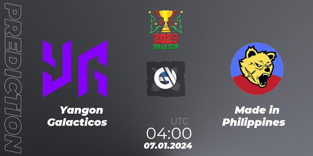 Pronóstico Yangon Galacticos - Made in Philippines. 07.01.2024 at 04:05, Dota 2, Xmas Cup 2023
