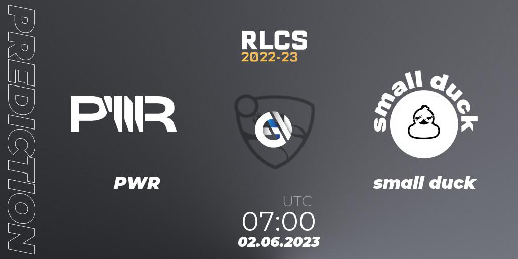 Pronóstico PWR - small duck. 02.06.2023 at 07:00, Rocket League, RLCS 2022-23 - Spring: Oceania Regional 3 - Spring Invitational