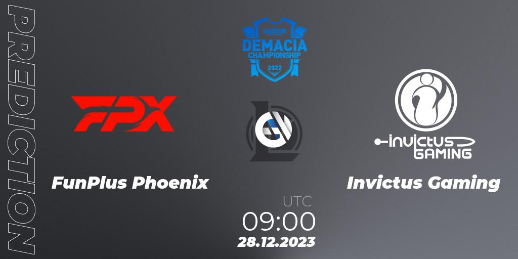Pronóstico FunPlus Phoenix - Invictus Gaming. 28.12.2023 at 08:00, LoL, Demacia Cup 2023 Group Stage