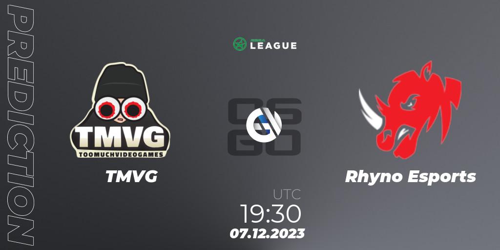 Pronóstico TMVG - Rhyno Esports. 08.12.2023 at 15:30, Counter-Strike (CS2), ESEA Season 47: Main Division - Europe