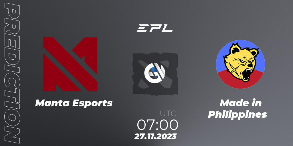 Pronóstico Manta Esports - Made in Philippines. 27.11.2023 at 07:00, Dota 2, EPL World Series: Southeast Asia Season 1