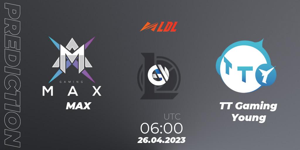 Pronóstico MAX - TT Gaming Young. 26.04.2023 at 06:00, LoL, LDL 2023 - Regular Season - Stage 2