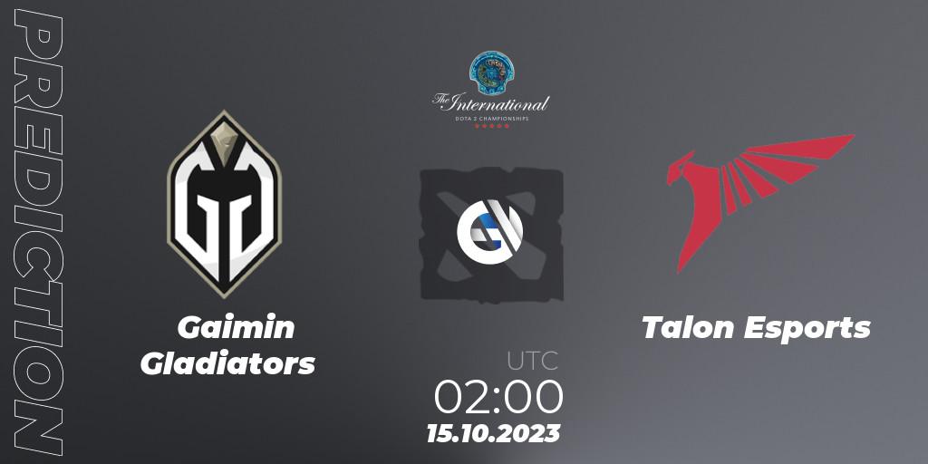 Pronóstico Gaimin Gladiators - Talon Esports. 14.10.2023 at 23:46, Dota 2, The International 2023 - Group Stage