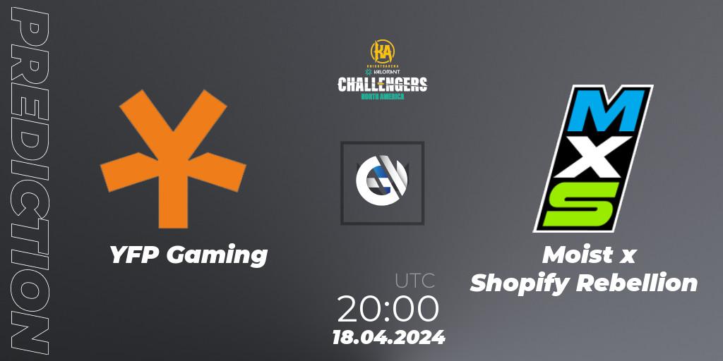 Pronóstico YFP Gaming - Moist x Shopify Rebellion. 18.04.2024 at 20:00, VALORANT, VALORANT Challengers 2024: North America Split 1