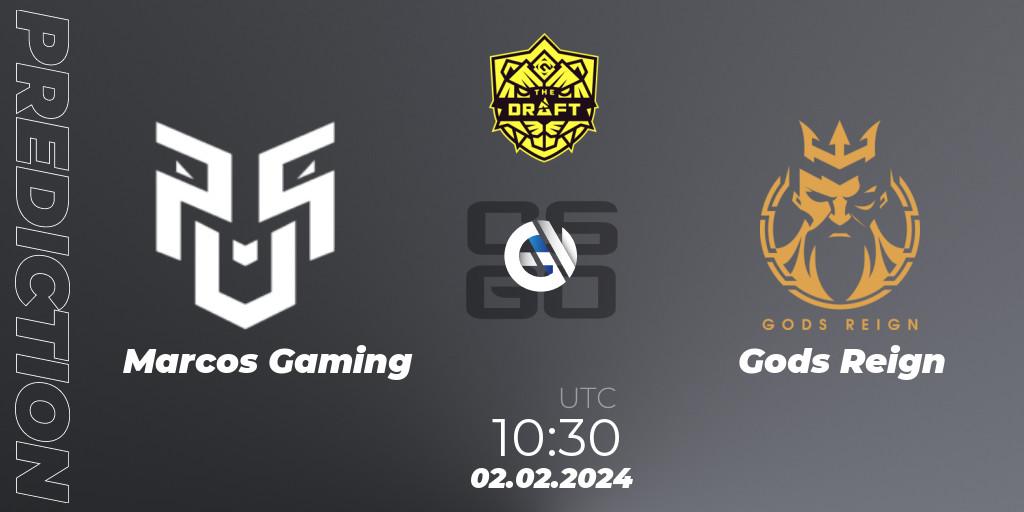 Pronóstico Marcos Gaming - Gods Reign. 02.02.2024 at 10:30, Counter-Strike (CS2), BLAST The Draft Season 1 - India Division