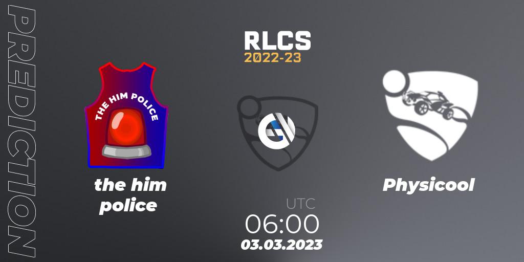 Pronóstico the him police - Physicool. 03.03.2023 at 06:00, Rocket League, RLCS 2022-23 - Winter: Oceania Regional 3 - Winter Invitational