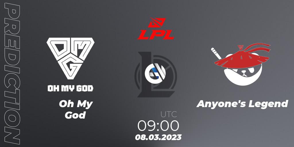 Pronóstico Oh My God - Anyone's Legend. 08.03.2023 at 09:00, LoL, LPL Spring 2023 - Group Stage