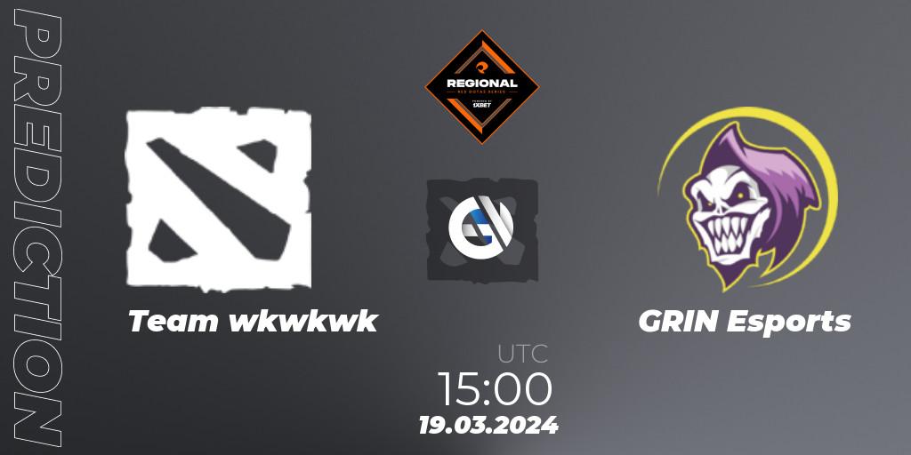 Pronóstico Team wkwkwk - GRIN Esports. 25.03.2024 at 13:00, Dota 2, RES Regional Series: EU #1