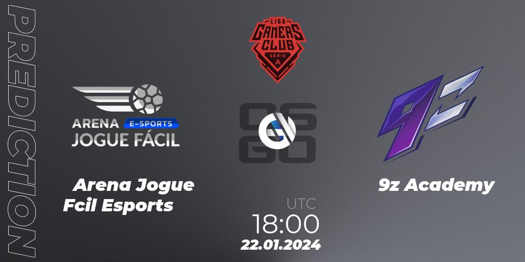 Pronóstico Arena Jogue Fácil Esports - 9z Academy. 26.01.24, CS2 (CS:GO), Gamers Club Liga Série A: January 2024