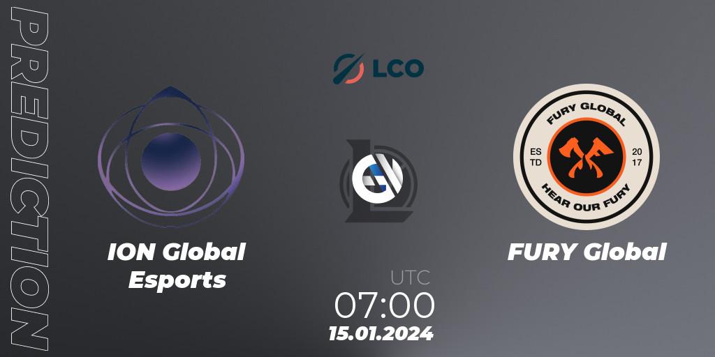 Pronóstico ION Global Esports - FURY Global. 15.01.2024 at 07:00, LoL, LCO Split 1 2024 - Group Stage