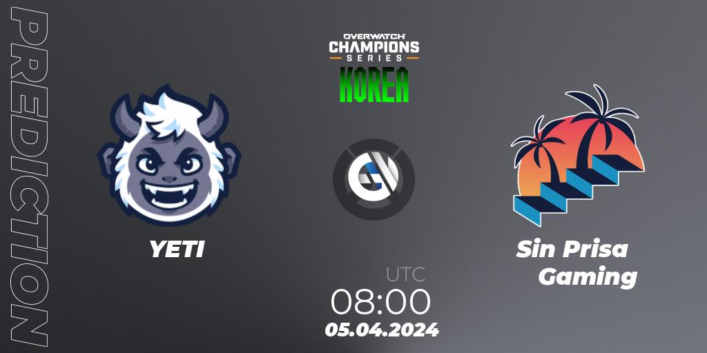 Pronóstico YETI - Sin Prisa Gaming. 05.04.2024 at 08:00, Overwatch, Overwatch Champions Series 2024 - Stage 1 Korea