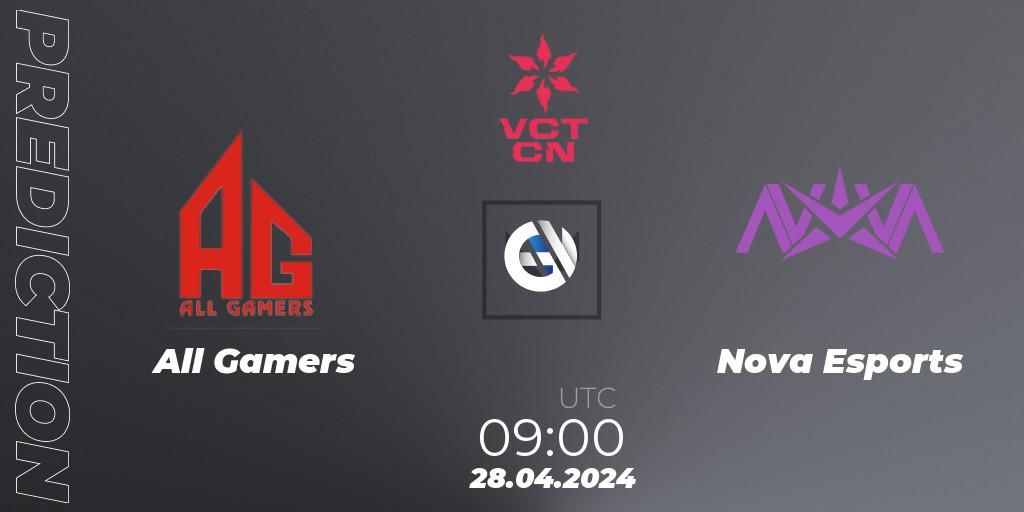 Pronóstico All Gamers - Nova Esports. 28.04.2024 at 09:10, VALORANT, VALORANT Champions Tour China 2024: Stage 1 - Group Stage