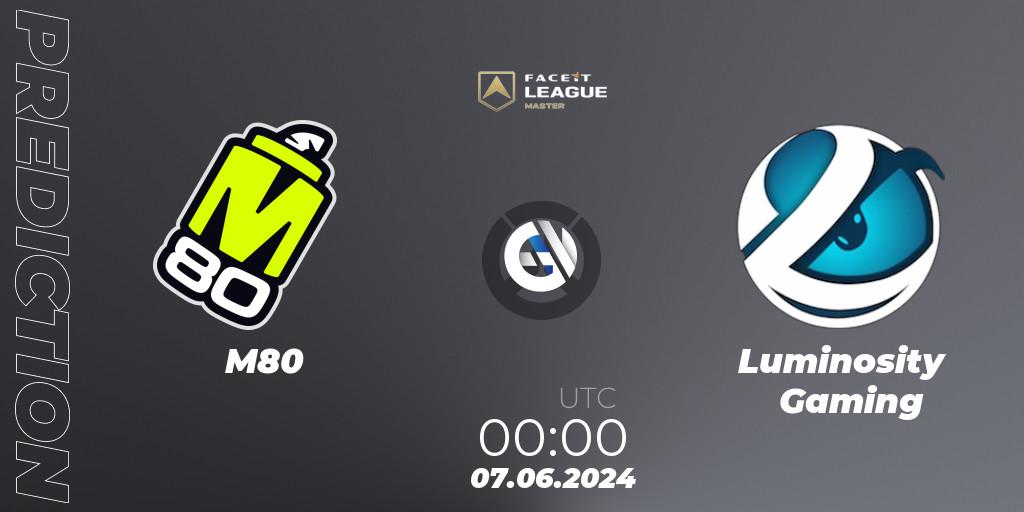 Pronóstico M80 - Luminosity Gaming. 07.06.2024 at 00:00, Overwatch, FACEIT League Season 1 - NA Master Road to EWC