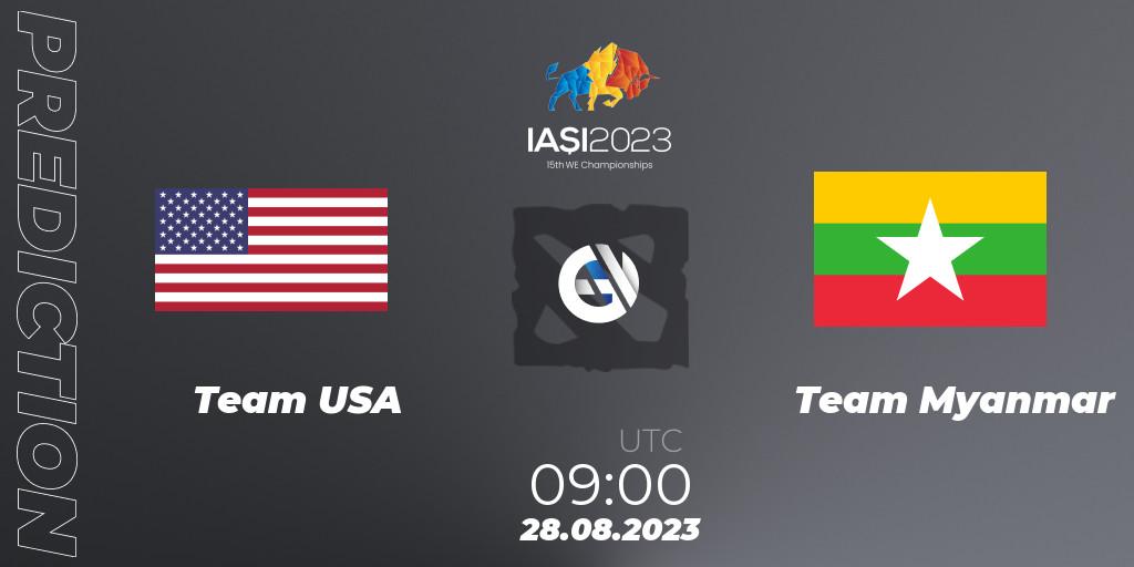Pronóstico Team USA - Team Myanmar. 28.08.2023 at 09:50, Dota 2, IESF World Championship 2023