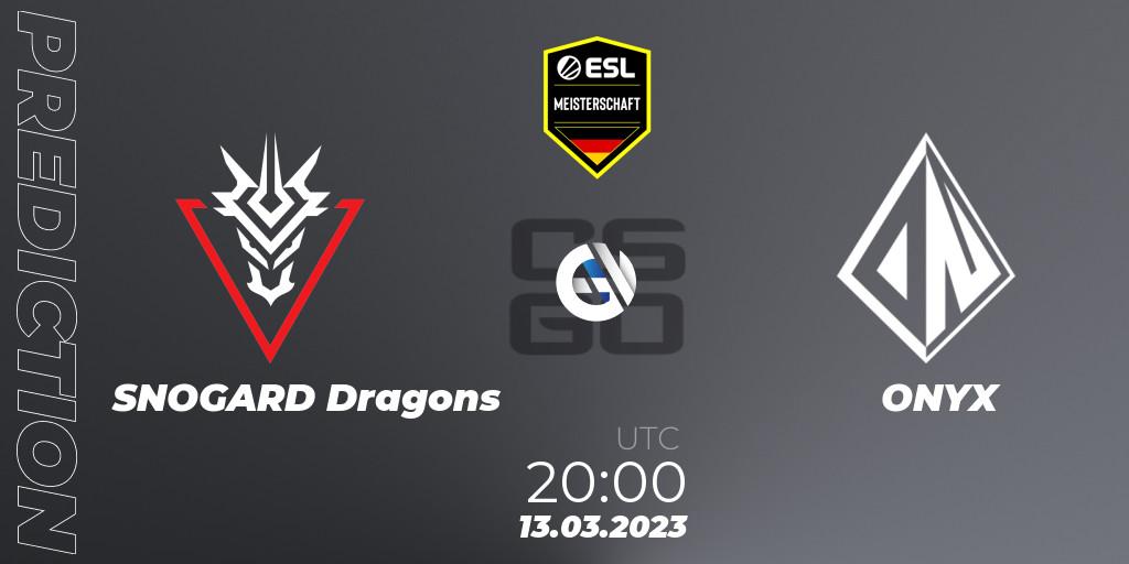 Pronóstico SNOGARD Dragons - ONYX. 13.03.2023 at 20:00, Counter-Strike (CS2), ESL Meisterschaft: Spring 2023