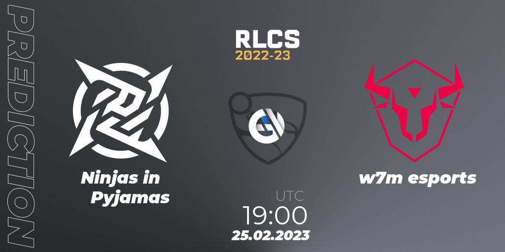 Pronóstico Ninjas in Pyjamas - w7m esports. 25.02.2023 at 19:00, Rocket League, RLCS 2022-23 - Winter: South America Regional 3 - Winter Invitational