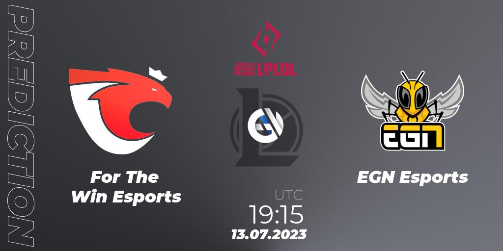 Pronóstico For The Win Esports - EGN Esports. 13.07.23, LoL, LPLOL Split 2 2023 - Group Stage