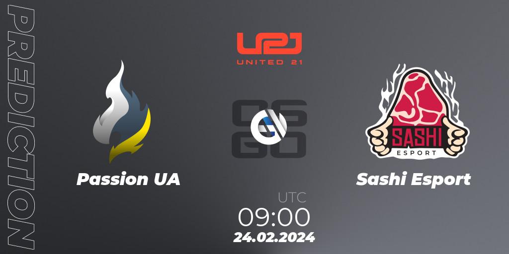 Pronóstico Passion UA - Sashi Esport. 24.02.2024 at 09:00, Counter-Strike (CS2), United21 Season 12