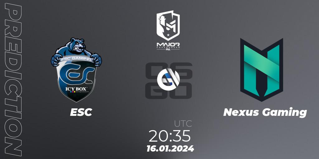 Pronóstico ESC - Nexus Gaming. 16.01.24, CS2 (CS:GO), PGL CS2 Major Copenhagen 2024 Europe RMR Open Qualifier 4