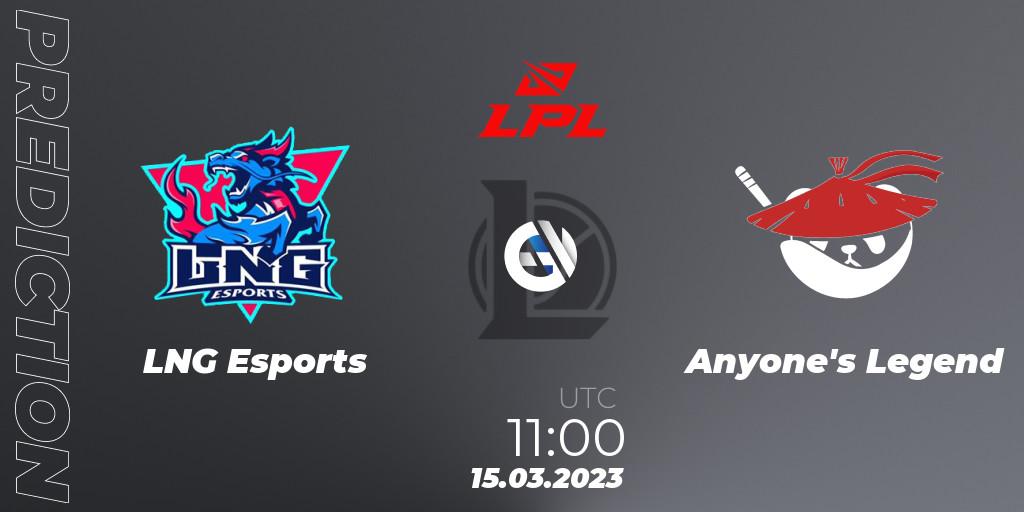 Pronóstico LNG Esports - Anyone's Legend. 15.03.2023 at 11:00, LoL, LPL Spring 2023 - Group Stage