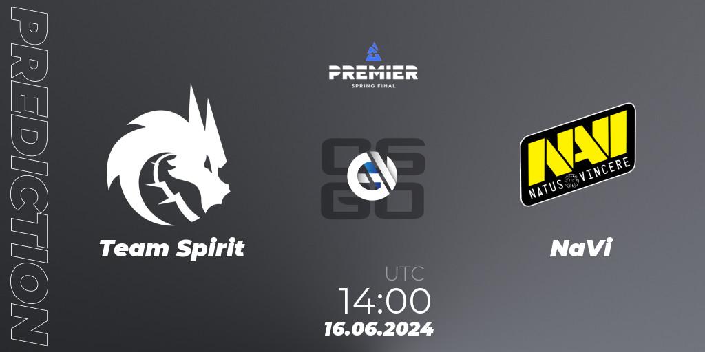 Pronóstico Team Spirit - NaVi. 16.06.2024 at 14:00, Counter-Strike (CS2), BLAST Premier Spring Final 2024