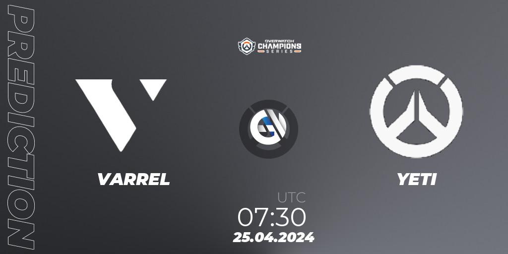 Pronóstico VARREL - YETI. 25.04.2024 at 07:30, Overwatch, Overwatch Champions Series 2024 - Asia Stage 1 Main Event