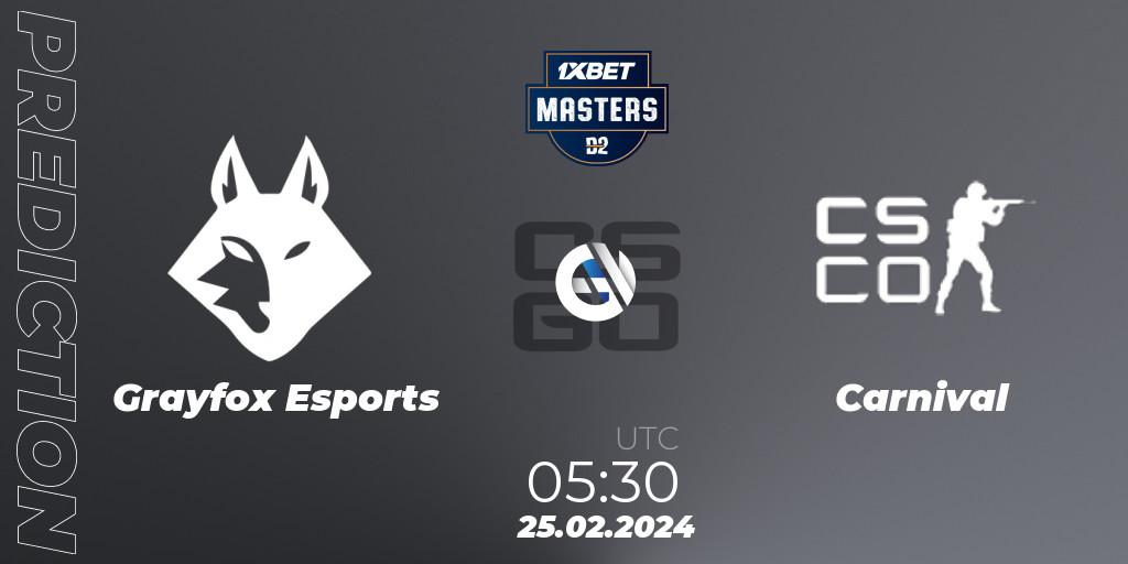 Pronóstico Grayfox Esports - Carnival Gaming. 25.02.2024 at 05:50, Counter-Strike (CS2), Dust2.in Masters #7